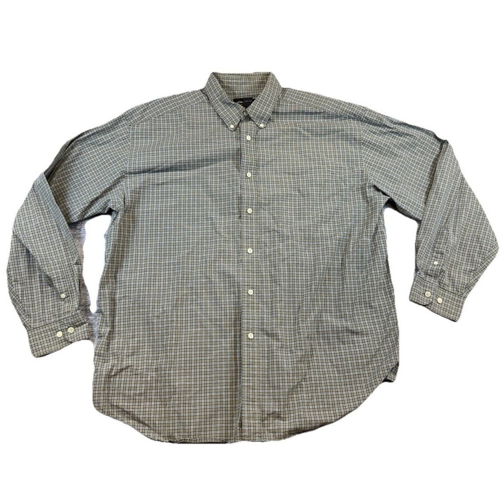 Eddie Bauer Shirt Men XL Olive Green Casual‎ Button Down Relaxed Windowpane